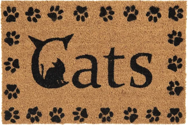 Clayre & Eef Deurmat Binnen 60*40*1 cm Bruin Kokosvezel, Rubber Rechthoek Cats Droogloopmat