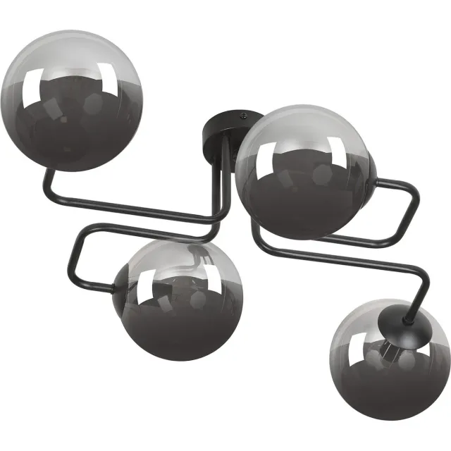 Emibig Kangasala speelse 4L plafondlamp zwart met gerookte glas bollen E14 - Perfecte verlichting voor elke ruimte Zwartachtig