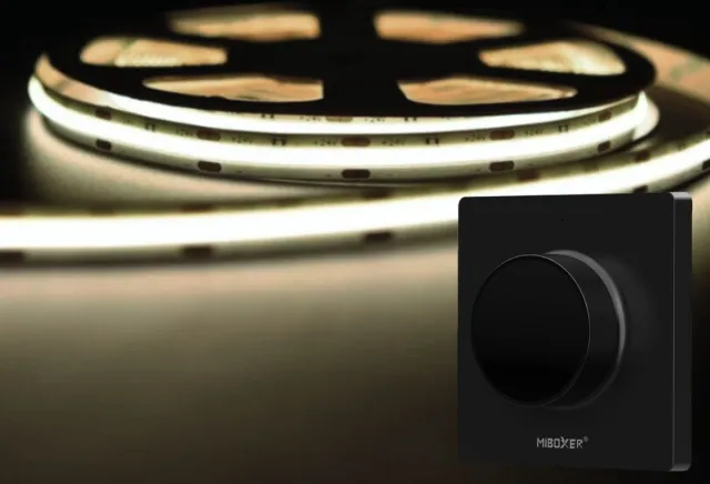 DiamantLED LED Strip COB - 10 Meter - Complete Set - 4000k - Neutraal Wit - 24V - 480LED/m - Met Draadloze Mi-Light(MiBoxer) wanddimmer(Zwart)