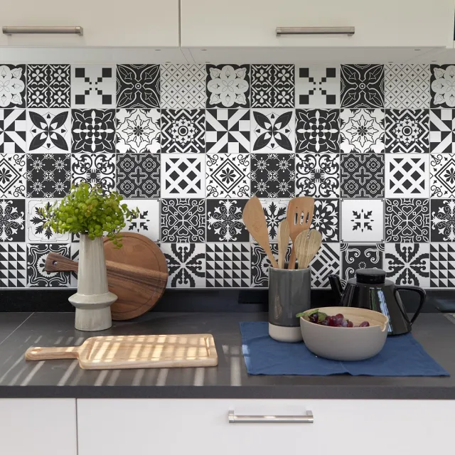 Ambiance Sticker Zelfklevende tegelmuurstickers voor keuken en badkamer - 9 Azulejos Agustino tegelstickers - 9 stickers 20x20cm Multi color