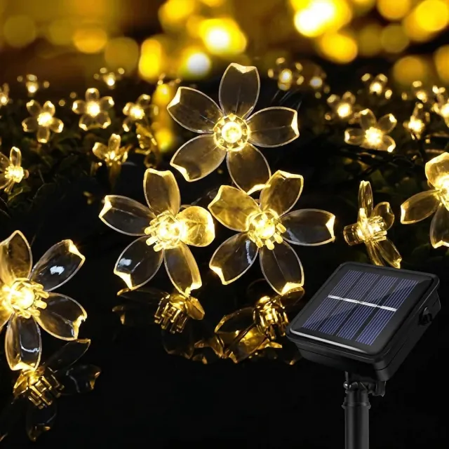 KZQ Zonnen Energie Buitenlampjes Set 7m met 50 Waterdichte LED Bloemen 8 Modi Geheugen Geschikt voor Tuin Terras Balkon Feest Bruiloft Patio Decoratie