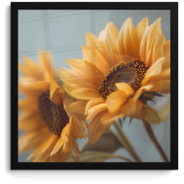 FrameYourWall Poster in lijst - Fotolijst 40x40 cm - Posters - Zonnebloemen - Geel - Wazig - Posterlijst zwart - Decoratie - Wanddecoratie woonkamer - Muurdecoratie slaapkamer