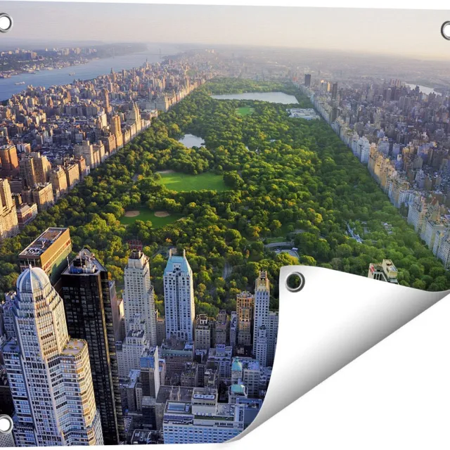 Gards Tuinposter Central Park in New York met Wolkenkrabbers - 50x40 cm - Tuindoek - Tuindecoratie - Wanddecoratie buiten - Tuinschilderij Multikleur