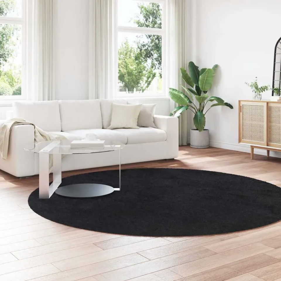 vidaXL Hoogpolig vloerkleed NAVARRA 240x240 cm polyester zwart, foto 3