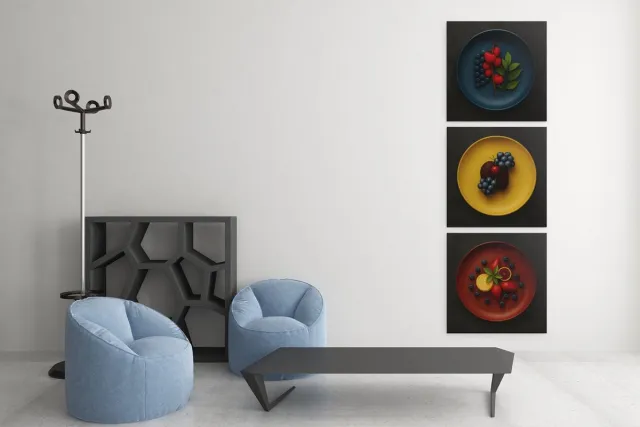 Trendex Global Drieluik Canvas Schilderij Modern Fruit – Stijlvol voor de Keuken - 3x60x60 cm Kleurrijk