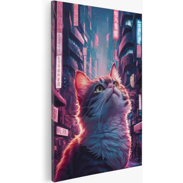Saammp Canvas Schilderij - Abstracte Poes - Natuur - Dieren - 30x45 - Foto op canvas - Wanddecoratie - Muurdecoratie Woonkamer - Slaapkamer decoratie - Canvas Print Multicolor