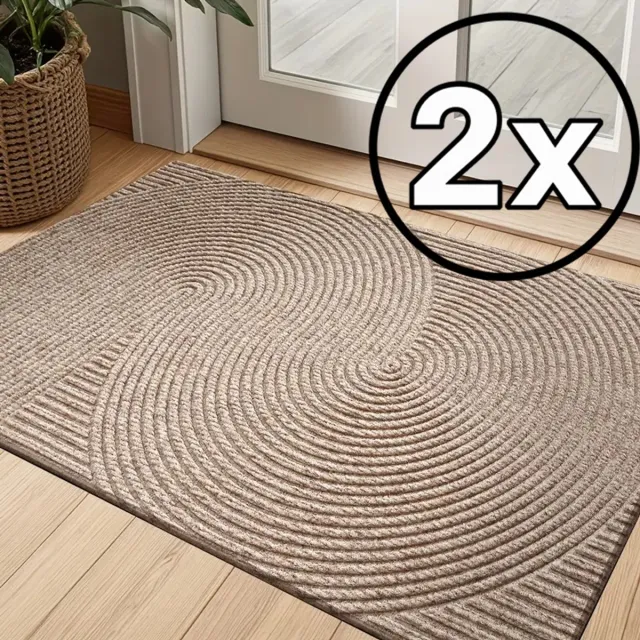 Lersko 2x - Antislip Deurmat met Geometrisch Streepdesign – Khaki– Polyester - Japandi stijl– 75cm x 45cm - Rubberen Onderkant – Gemakkelijk Schoon te Maken – Ideaal voor Entree, Veranda of Garage - 75cm x 45cm 2x Khaki - Geometisch Design
