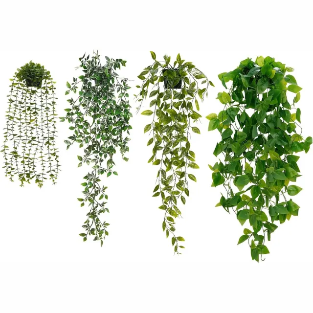 PZCC 4 Stuks Hangende Kunstplanten Set - Kunstplant – Kunst Hangplant - UV Bestendig - Kunst Hangplanten - Realistische Kunstplanten- Voor binnen| buiten - Voor Woonkamer, Badkamer, Keuken, Wandplank, Balkon & Woondecoratie Groen