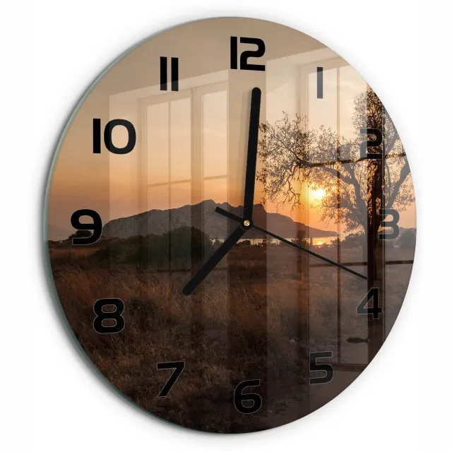 TULUP Wandklok - Zonsondergang Moderne Wandklok Glas - fi30 cm - Bruin Wandklok Glas Decoratie - Zwarte handen - Ronde Klok - Glazen Wandklok Design - Klok Glas Met Opdruk