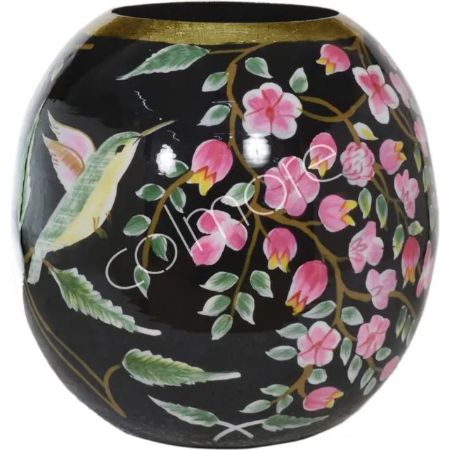 Colmore by Diga vaas handbeschilderd met bloemen zwart L 24x24x24cm multicolor