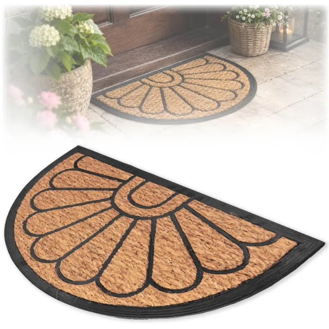 KADAX kokosmat 40 x 60 cm, halfronde deurmat van kokos en rubber, antislip deurmat voor buiten, vuilvangmat met rubberen onderkant bruin, zwart