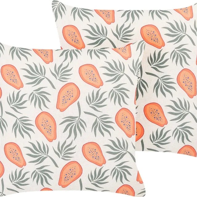Beliani AVENS - Sierkussen set van 2 - Groen/Oranje - Polyester Meerkleurig