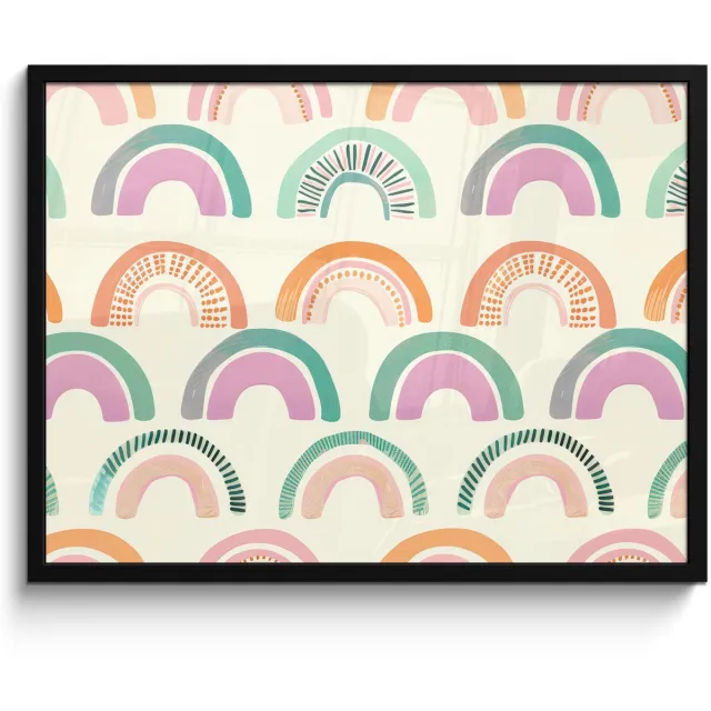 FrameYourWall Poster in lijst - Fotolijst 80x60 cm - Posters - Regenboog - Pastel - Patroon - Posterlijst zwart - Decoratie - Wanddecoratie woonkamer - Muurdecoratie slaapkamer Regenbogen - Stippen - Strepen