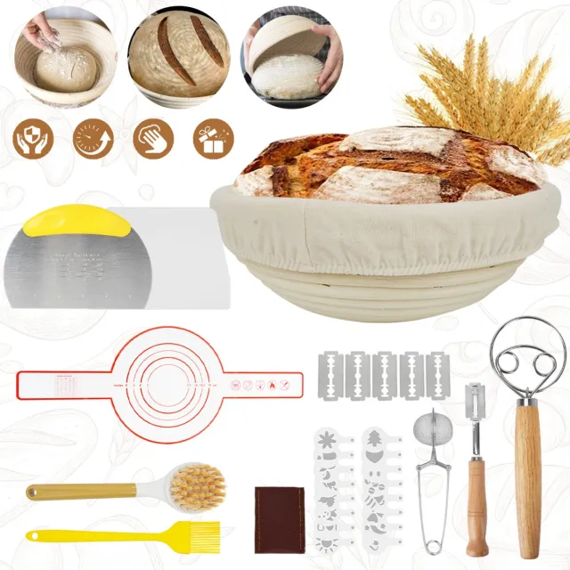 Buyya Startpakket Voor Het Bakken Van Brood, Broodrijsmandenset, Broodrijsmand Van Natuurlijk Rotan, Broodbakaccessoires Wit