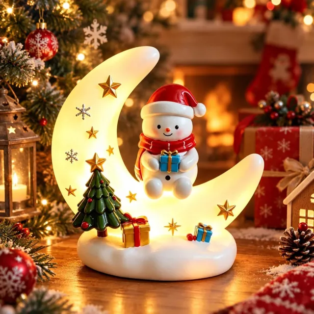 ZVD Kerstnachtlampje in de vorm van een maan – inclusief led – geschikt voor ramen, slaapkamers en tafelbladen – werkt op USB – decoratieve kerstverlichting voor binnen – kerstsneeuwman