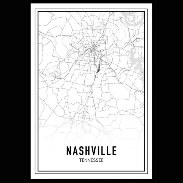 Punt. Poster - City Map Nashville - 84.1 X 59.4 Cm - Zwart En Wit Zwart Wit
