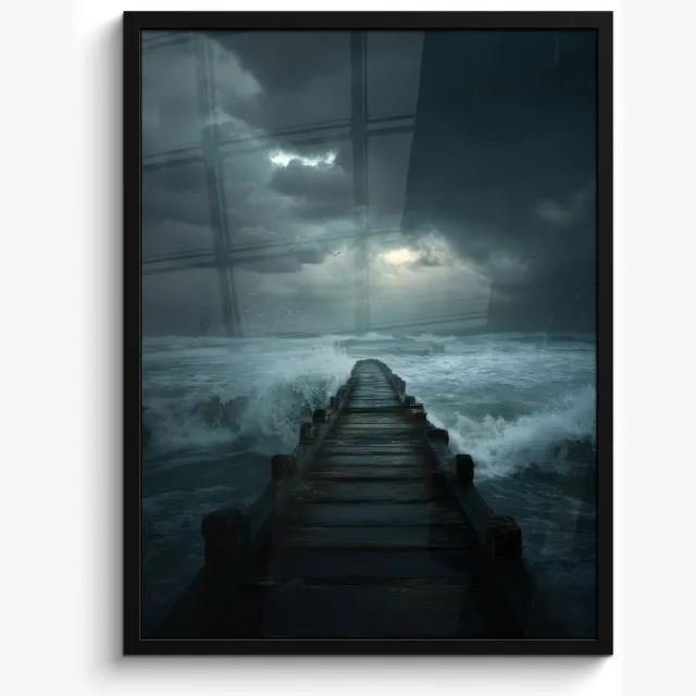 FrameYourWall Poster in lijst - Fotolijst 50x70 cm - Posters - Steiger - Storm - Golven - Posterlijst zwart - Decoratie - Wanddecoratie woonkamer - Muurdecoratie slaapkamer
