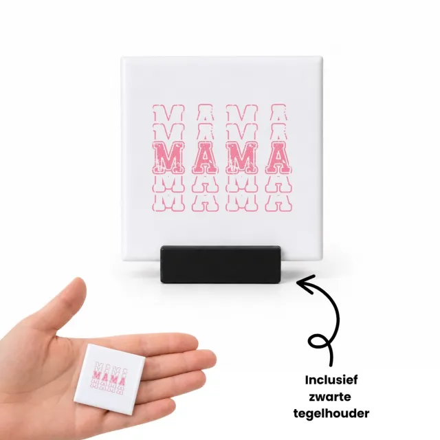 Hacebo Mama in het roze 5x gestapeld tegeltje met tegelhouder - Mama - Liefste mama - tegeltjes met tekst - moederdag cadeautje - Cadeau voor mama - Verjaardag - Geschenk - Cadeau - Gift - spreuktegels - 4.8x4.8 CM Wit