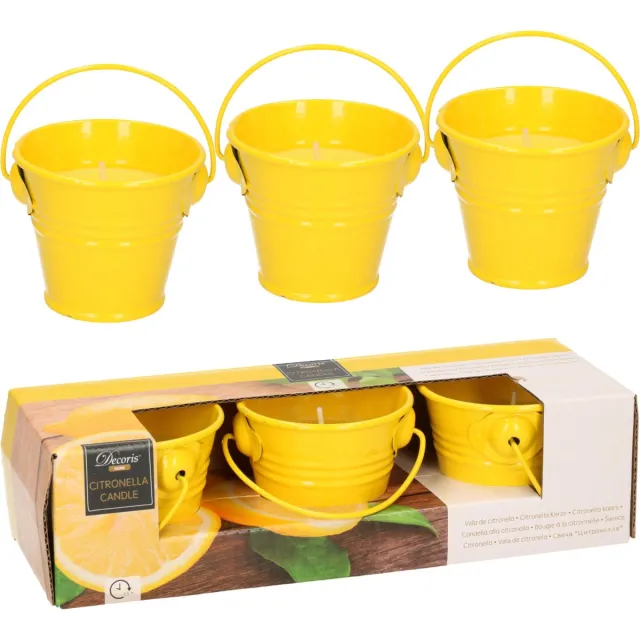Decoris Citronella kaarsen - in zink potje - set 6x - geel - 5 branduren