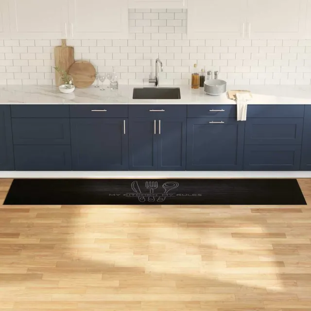 vidaXL Keuken Vloerkleed Zwart 300 x 60 cm 100% Polyamide Wasbaar