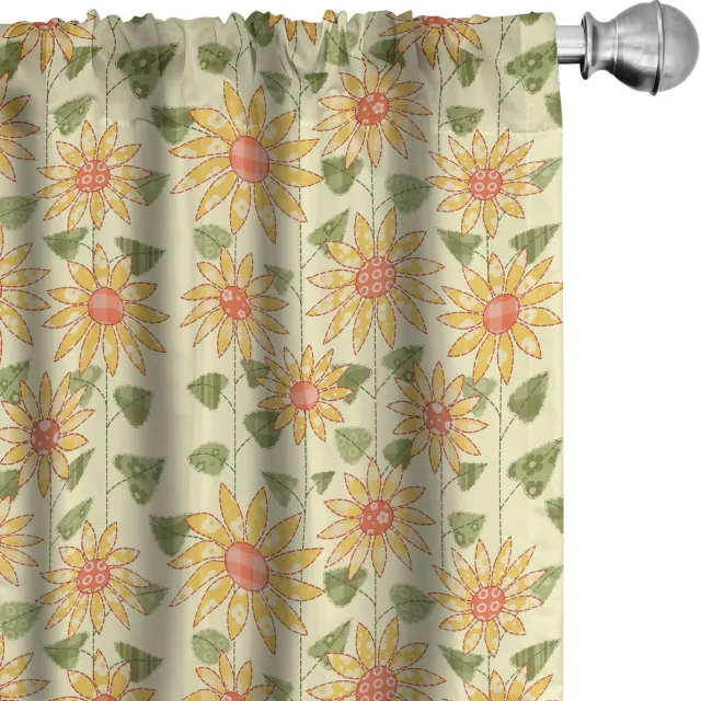 ABAKUHAUS Zonnebloem gordijnen – Patchworkkunst – 2x75x175 cm – microvezel – verduisterend – olijfgroen/oranje Olijfgroen Oranje