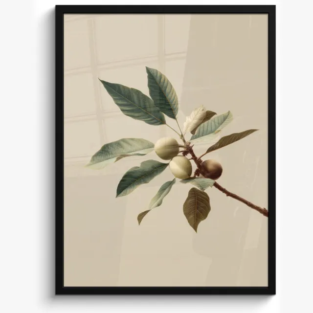 FrameYourWall Poster in lijst - Fotolijst 50x70 cm - Posters - Tak - Groene Bladeren - Vruchten - Posterlijst zwart - Decoratie - Wanddecoratie woonkamer - Muurdecoratie slaapkamer Tak - Bladeren - Vruchten