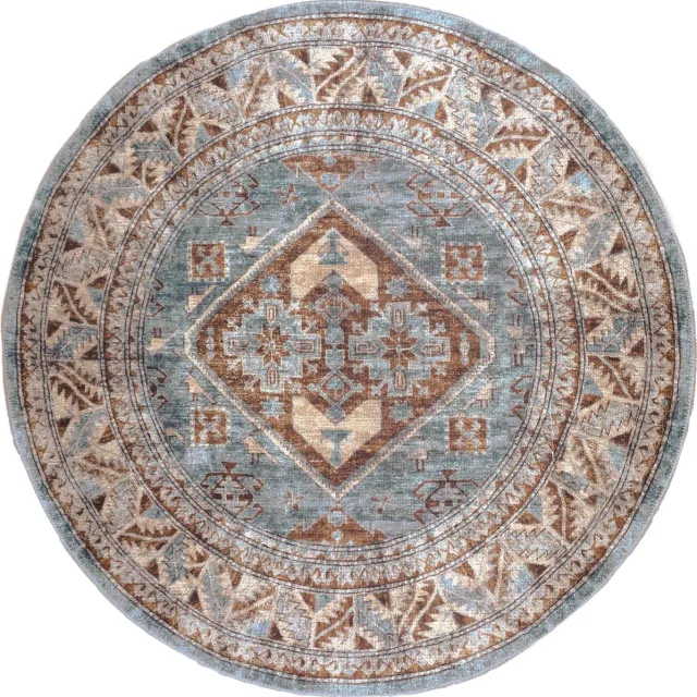 Veer Carpets Vloerkleed Laria Blue 3 Rond - ø120 cm - Laagpolig – Vintage / Klassiek Medaillon Blauw