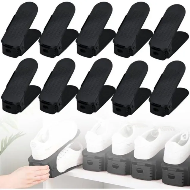 LISM Verstelbaar schoenenrek, schoenenopbergrek, dubbellaags schoenenrekset (10 stuks) Zwart