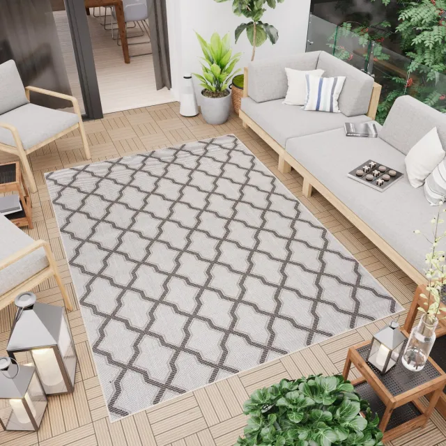 Tapiso Capri Vloerkleed Binnen Tuintapijt Indoor Outdoor Woonkamer Grijs Beige