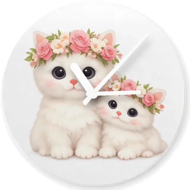 Mr Cadeautjes Glazen klok Ø 20 - design Een schattige bosuil met een bloemenkrans en zachte maanlich | cadeau Wit