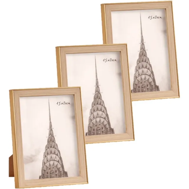 Arte r 3x stuks kunststof fotolijst goud met hout geschikt voor een foto van 15 x 20 cm Goudkleurig