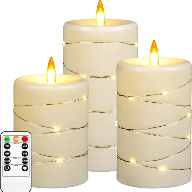 OEMG Set van 3 dynamische LED-kaarsen - met timer en afstandsbediening - zeer realistisch vlameffect - Energieklasse A Veelkleurig