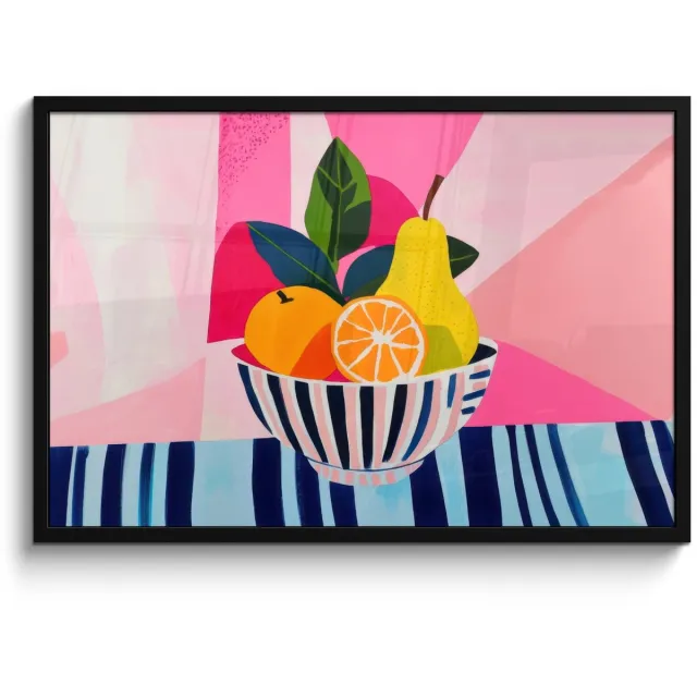 FrameYourWall Poster in lijst - Fotolijst 90x60 cm - Posters - Fruit - Abstracte achtergrond - Roze - Posterlijst zwart - Decoratie - Wanddecoratie woonkamer - Muurdecoratie slaapkamer