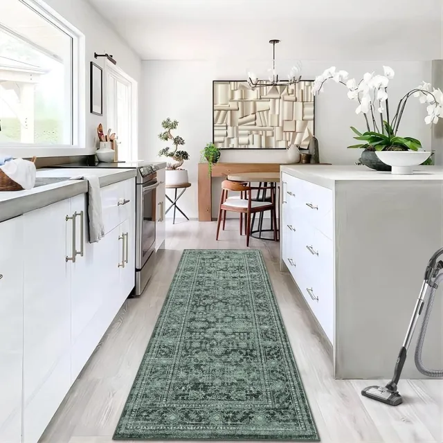 Triumpunpre Perzisch Vintage Vloerkleed - Wasbaar Antislip Kortpolig - Bloemmotief - Donkergroen - 80x150 cm