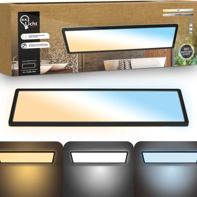 B.K.Licht Shallow - Dimbaar Badkamerlamp Plafonniere - plafondlamp met afstandsbediening - badkamerverlichting met CCT - IP44 - 58 x 20 cm - zwart Zwart (hoekig) met CCT