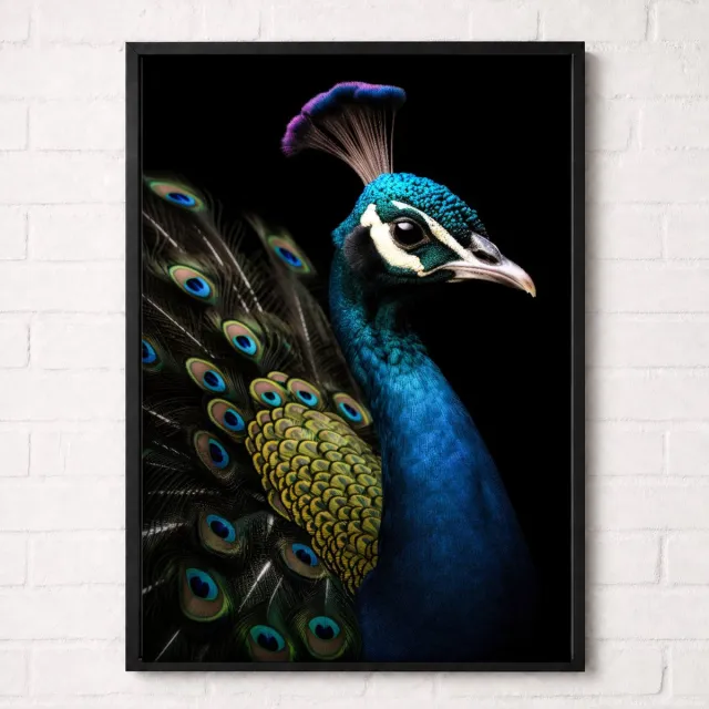 Kleurmedia Pauw Poster - Vogelportretten Collectie - Dieren Posters - A1+ 61 x 91,5 cm Blauw
