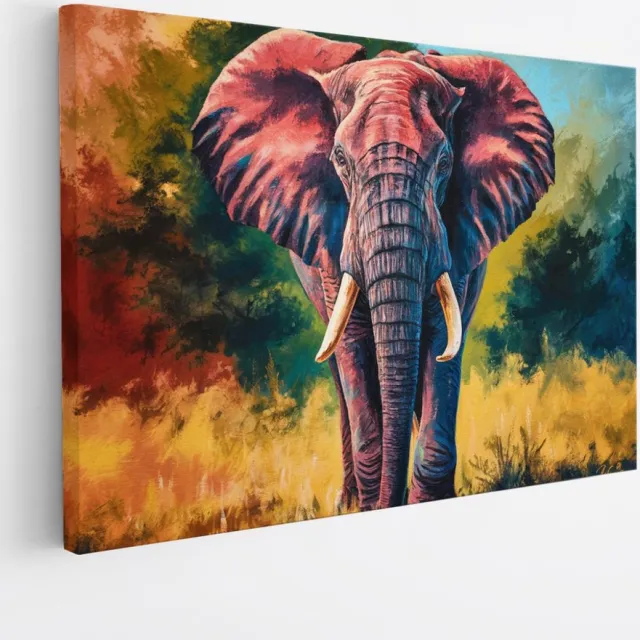 Saammp Canvas Schilderij - Kleurrijke olifant - abstract - Dieren - 60x40 - Foto op canvas - Wanddecoratie - muurdecoratie Woonkamer - Slaapkamer decoratie - Canvas Print Multicolor