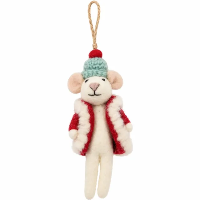Yoko Meshi Ornament vilt kerst muis grote winterjas Rood