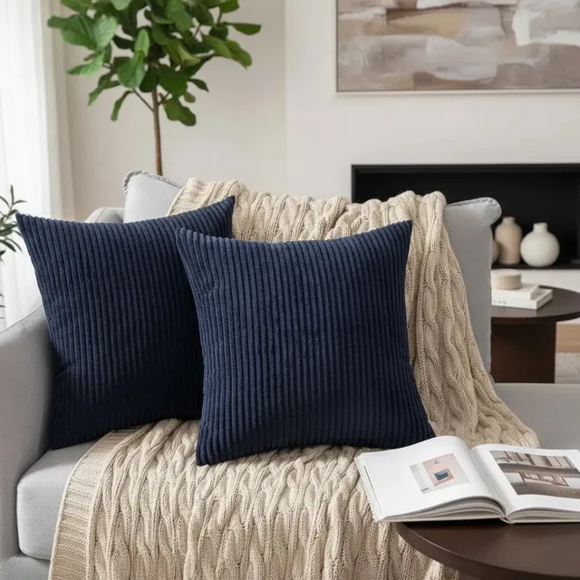 YQLAFT kussenhoes 45x45 - Set van 2 - effen kleur - Sierkussenhoes van ribstof - Met rits - Antistatische kussenhoes - exclusief binnenkussens - blauw