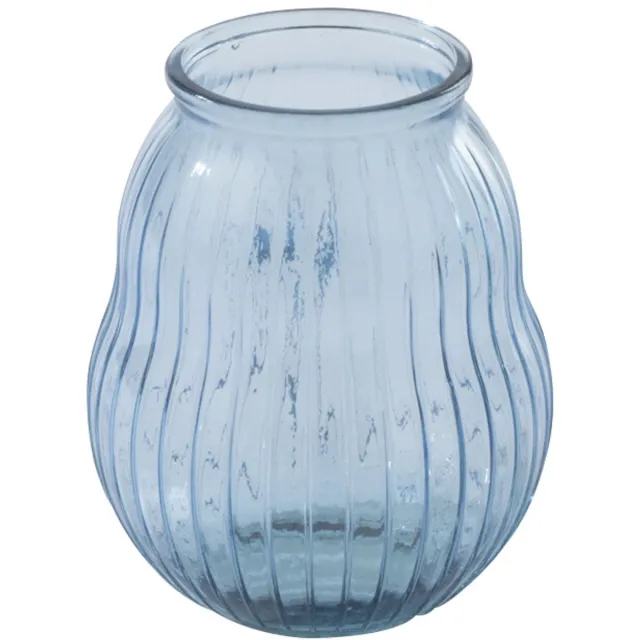 J-Line windlicht Gestreept - glas - lichtblauw - small