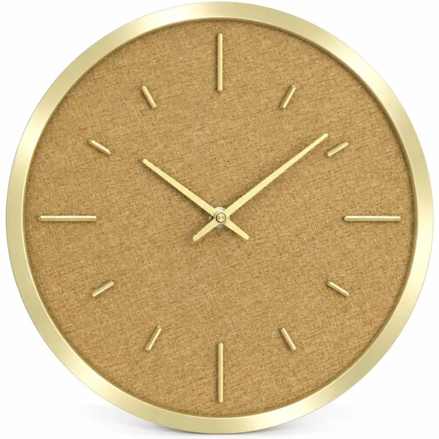 SWGOTA Stille ronde wandklok 12 inch - Goud en lichte houtkleur - Metalen kast en analoge wijzers - 1 stuk