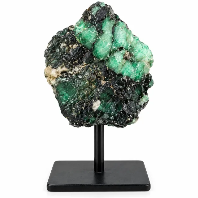 S4H Ruwe Smaragd op Standaard – Natuurlijke Groene Edelsteen – Luxe Kristal Woondecoratie – Uniek Mineraal voor Interieur, Meditatie & Hartchakra