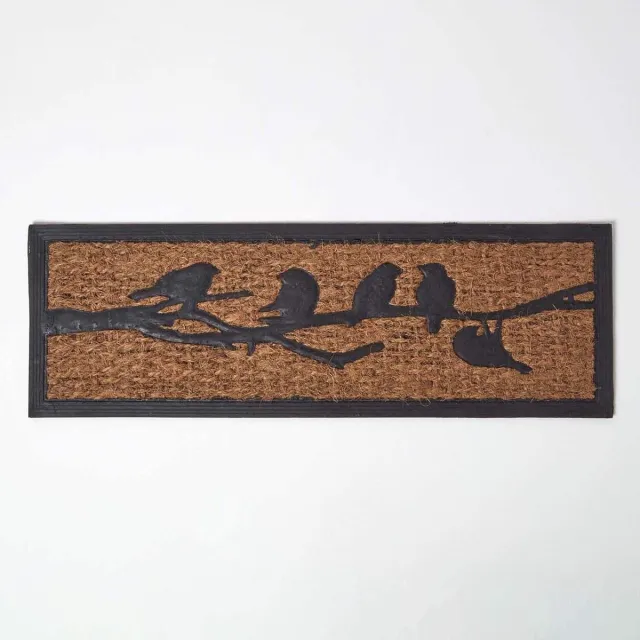 Homescapes rubberen kokosnoot vogel deurmat Bruin