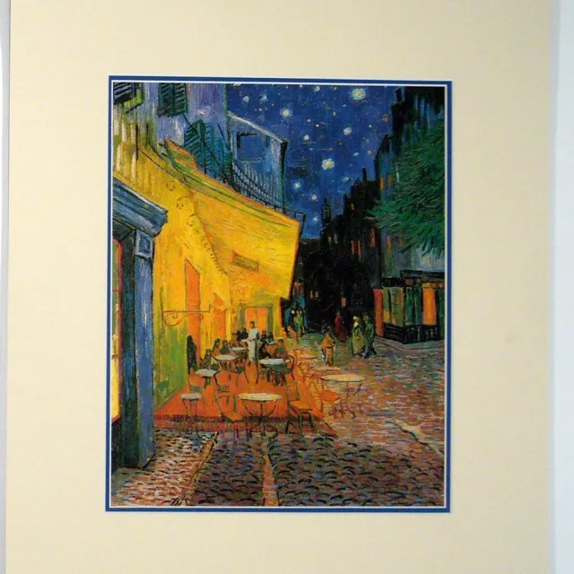 Catch Projecten Poster in dubbel passe-partout - Vincent van Gogh - Café la Nuit/Caféterras bij nacht - Kunst - 50 x 60 cm Blauw, geel, oranje