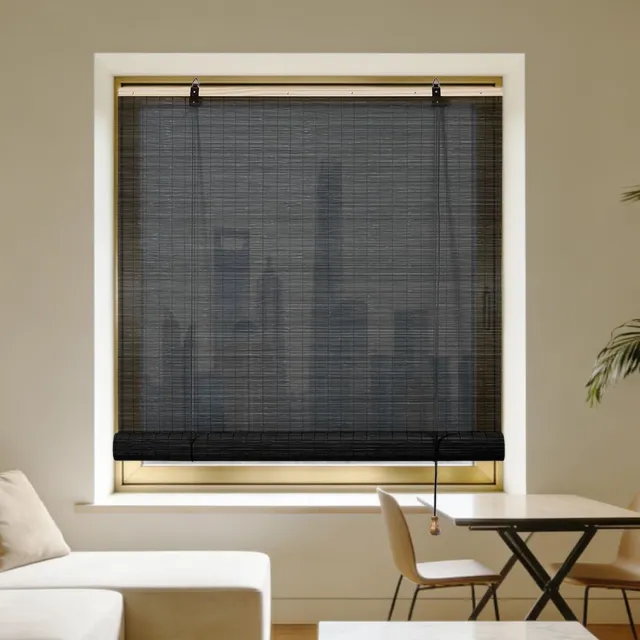 Famanu Bamboe rolgordijn 74 x 185 cm verduisterend voor binnen en buiten, eenvoudig te installeren, ideaal voor balkon, restaurant, keuken en veranda, zwart