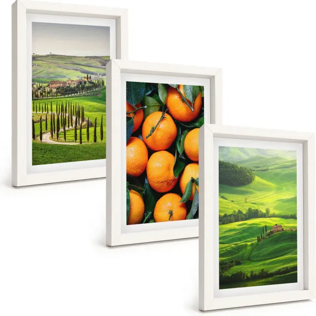 TULUP 3-Delige Schilderij Set - Italiaans plattelandslandschap met sinaasappelbomen en natuur - 20x30 - Muurdecoratie - Decoratieve Schilderijen - Wohnzimmer - Stijlvolle Muurdecoratie Witte lijst