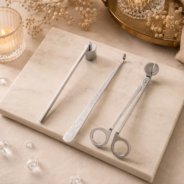 Candle Wisdom Kaarsen accessoires – Zilver kleur – RVS – 3 in 1 - Kaarsen dover set – Wick trimmer – Kaars lont trimmer – Wick dipper – Geschenk – Cadeau
