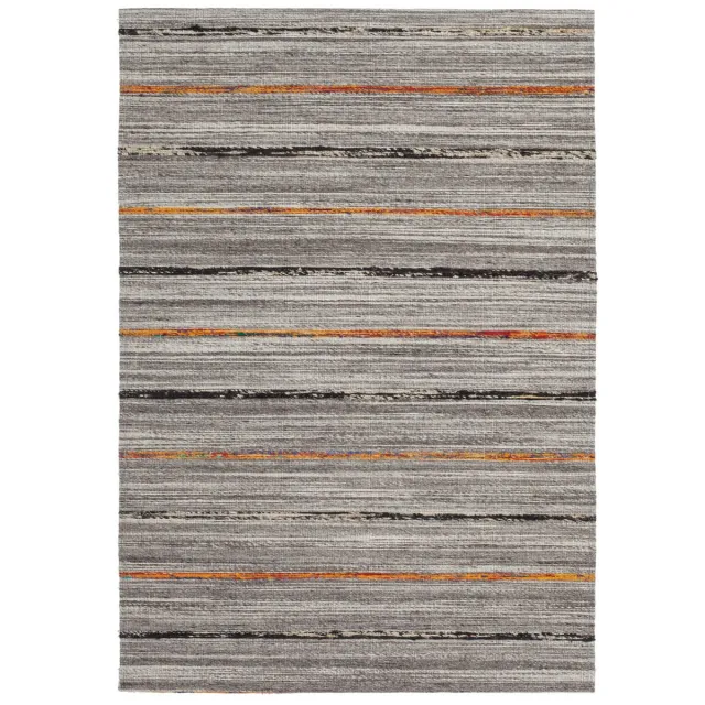 Padiro stijlvol laagpolig vloerkleed 160 x 230 cm - donkerbeige - modern streeppatroon - voor vloerverwarming - van wol, katoen en zijde