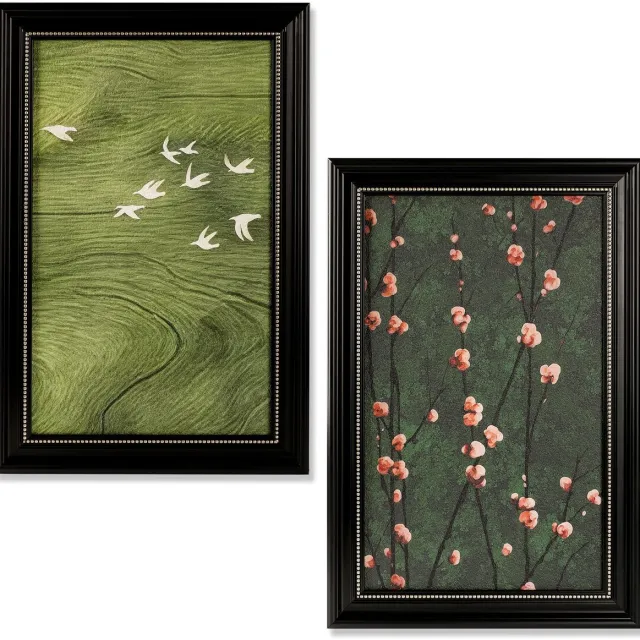 Unyqoos Set van 2 kleurrijke bloemen schilderijen voor wanddecoratie in huis groen