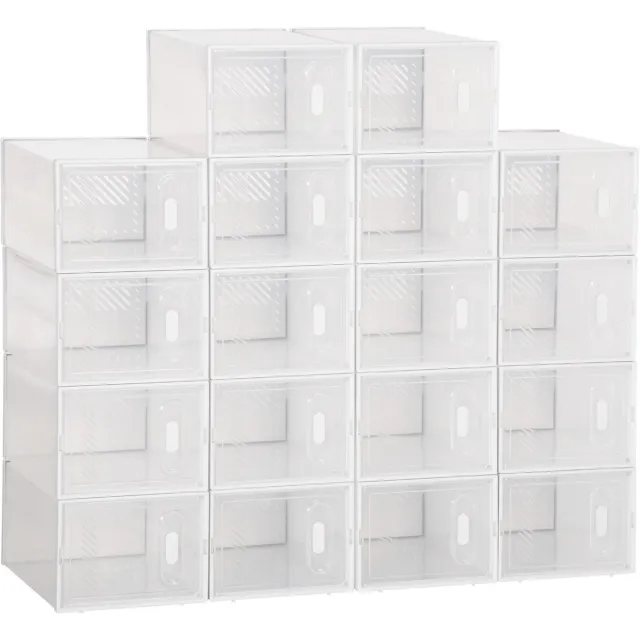 TEKROA Schoenenopbergers - stapelbare/modulaire schoenenkast - van PP-kunststof - set van 18 boxen, – Geschikt voor schoenen tot maat EU 43, kleding en boeken - 25x35x19 cm wit